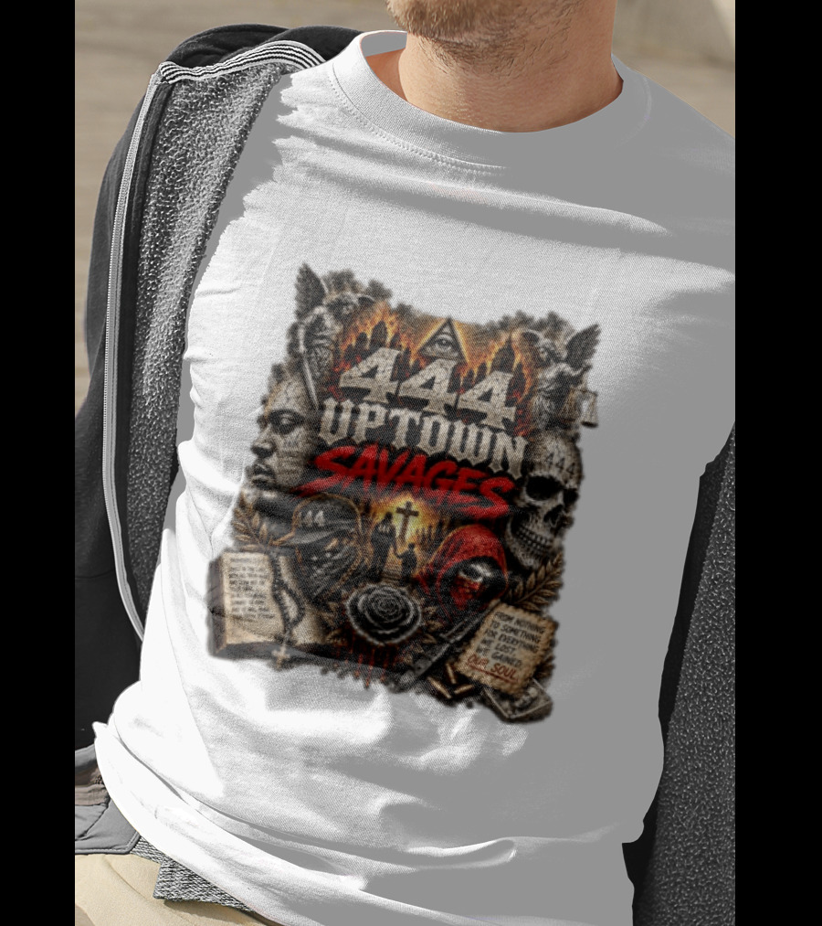 444 Uptown Savages Urban Gothic Art With Skulls And Roses T-Shirt