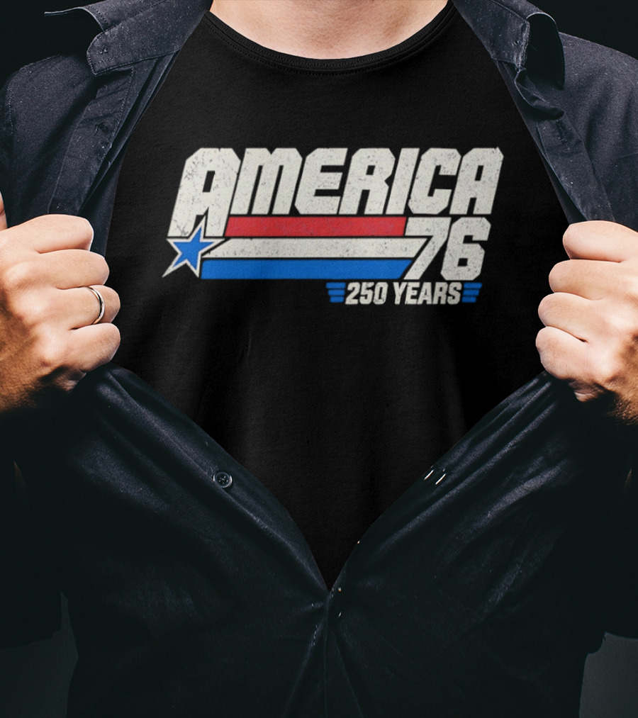 America 76 Star Red White Blue 250 Years Celebration T-Shirt