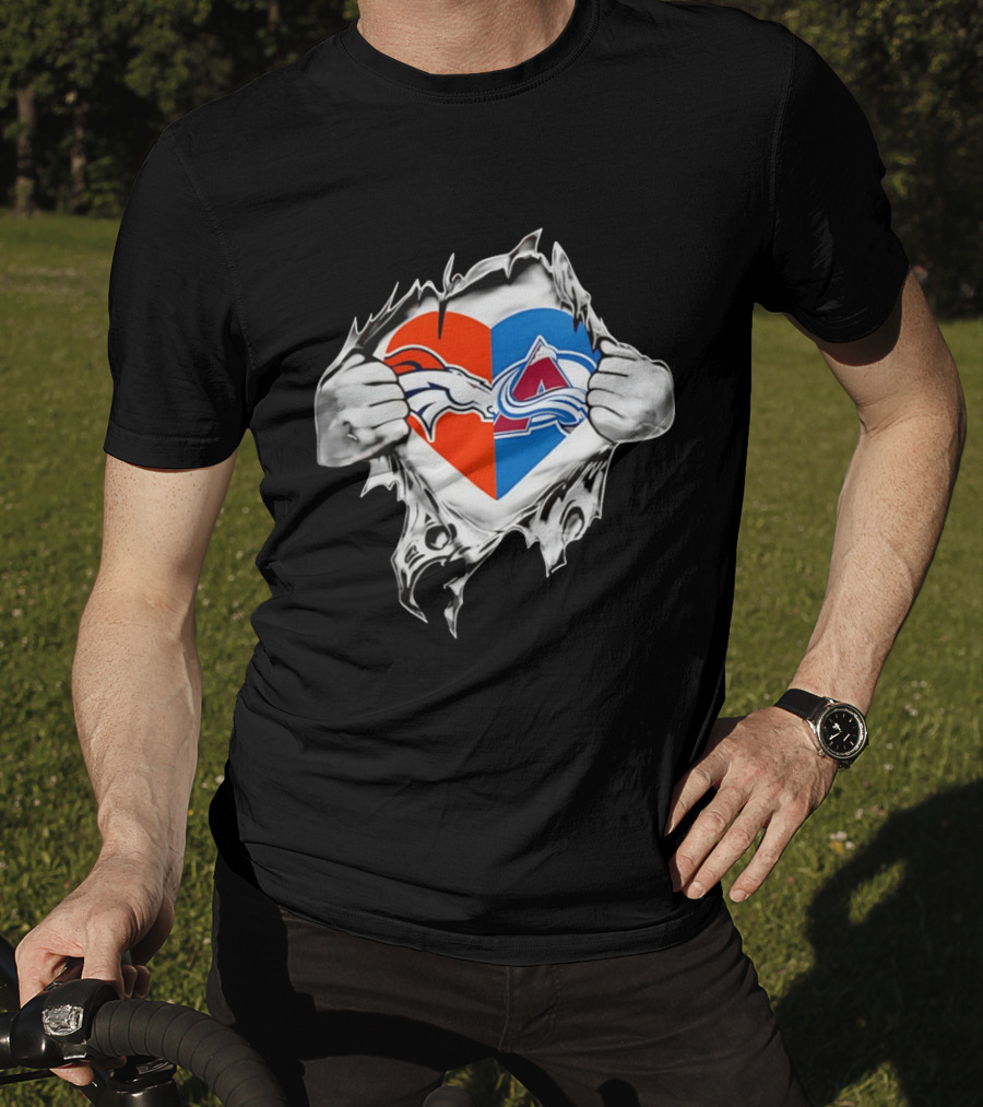 Denver Broncos Colorado Avalanche Heart Symbol Fans T-Shirt