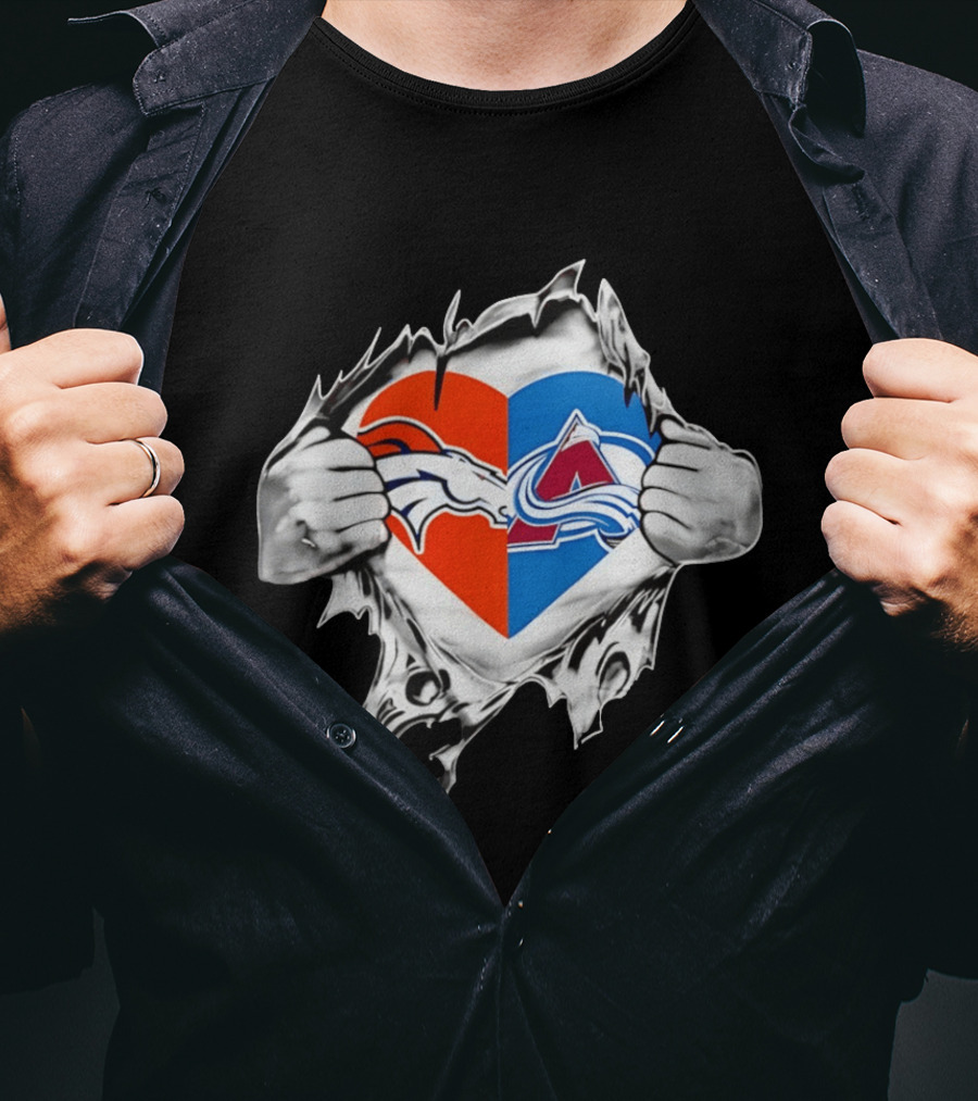 Denver Broncos Colorado Avalanche Heart Symbol Fans T-Shirt