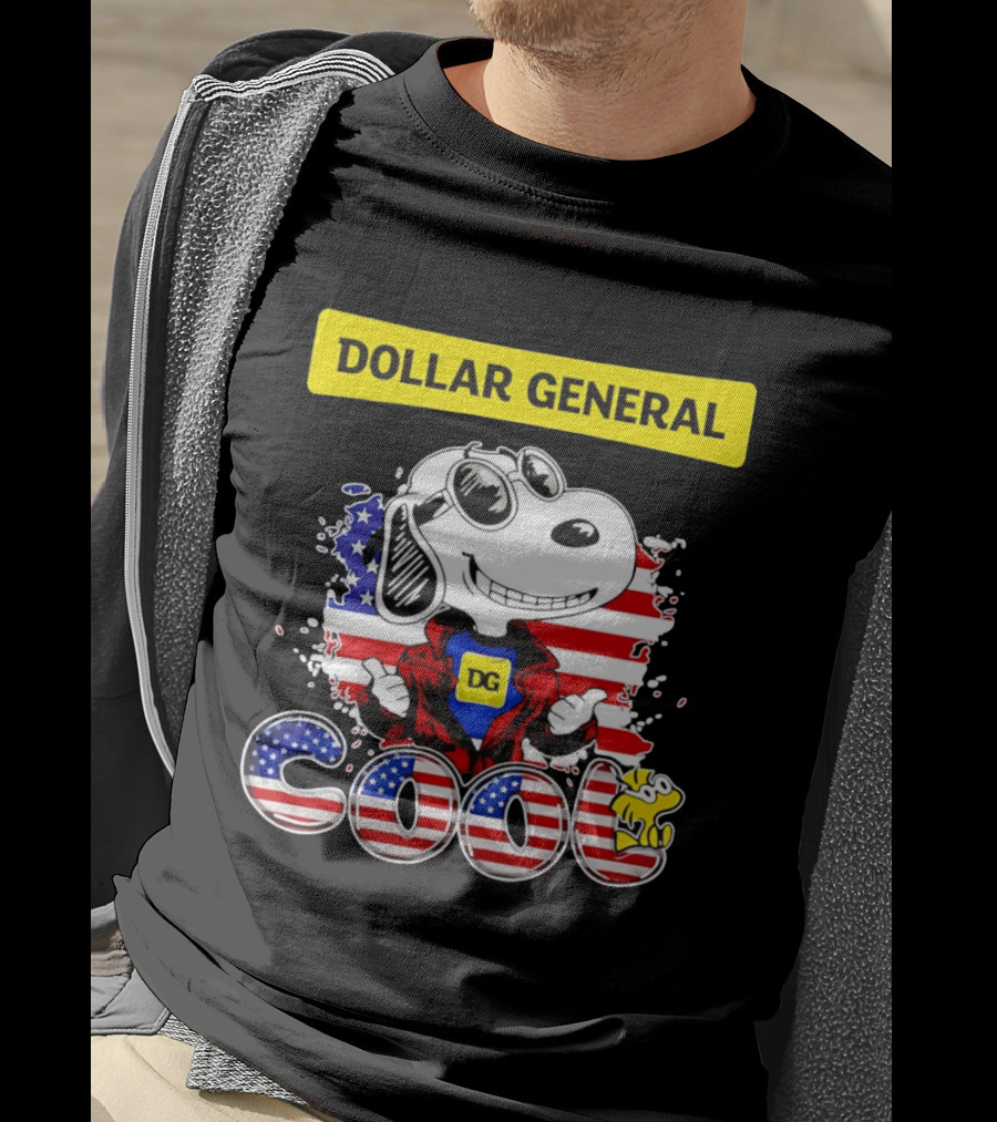 Dollar General Snoopy Cool USA Flag Cartoon T-Shirt