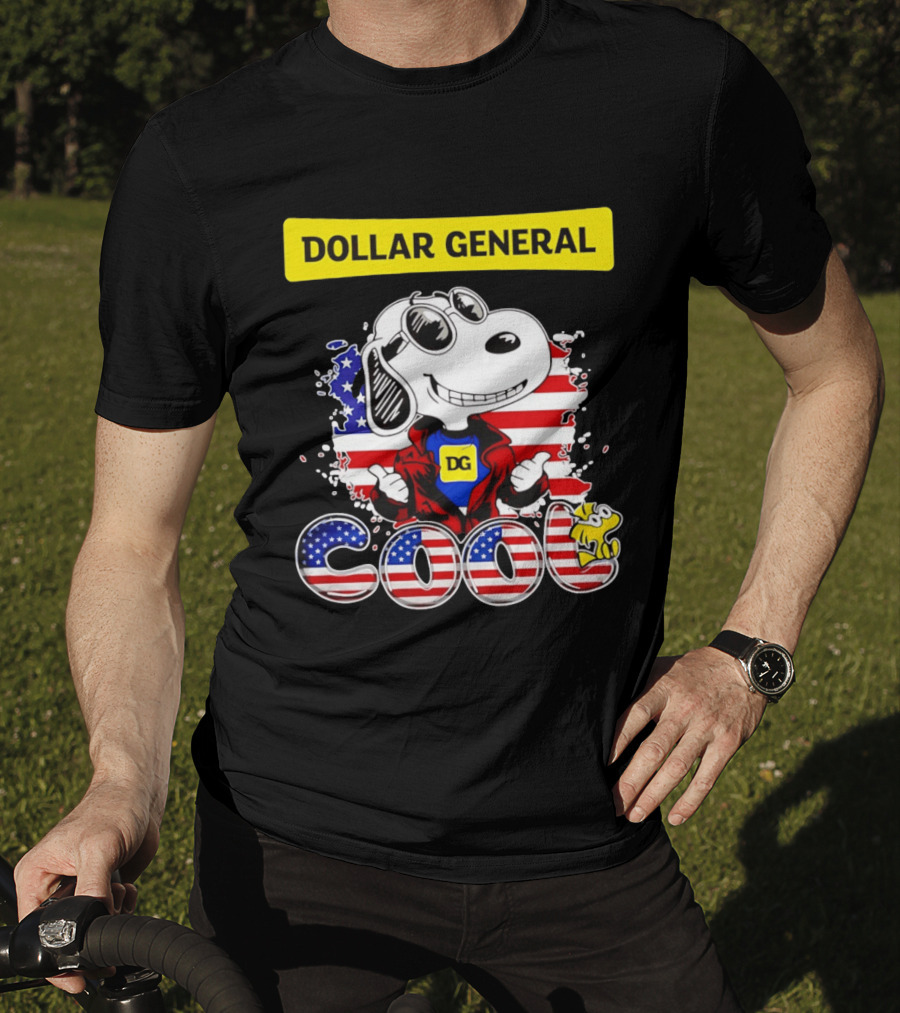 Dollar General Snoopy Cool USA Flag Cartoon T-Shirt