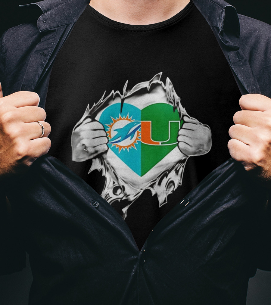 Dolphins Hurricanes Heart Miami Sports Fan Spirit T-Shirt