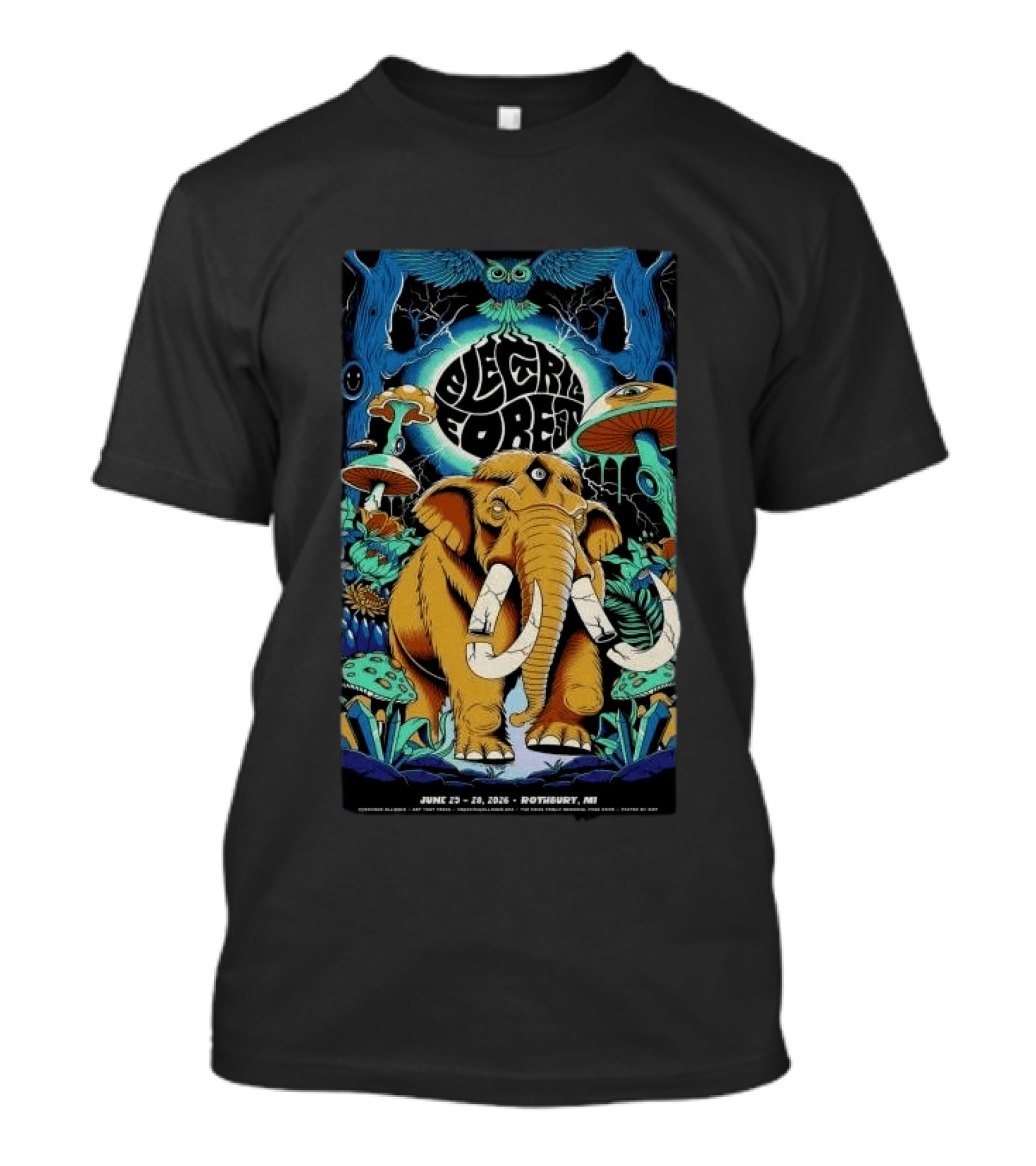 Electric Forest June 25 28 2026 Rothbury MI Mammoth And Psychedelic Mushrooms T-Shirt