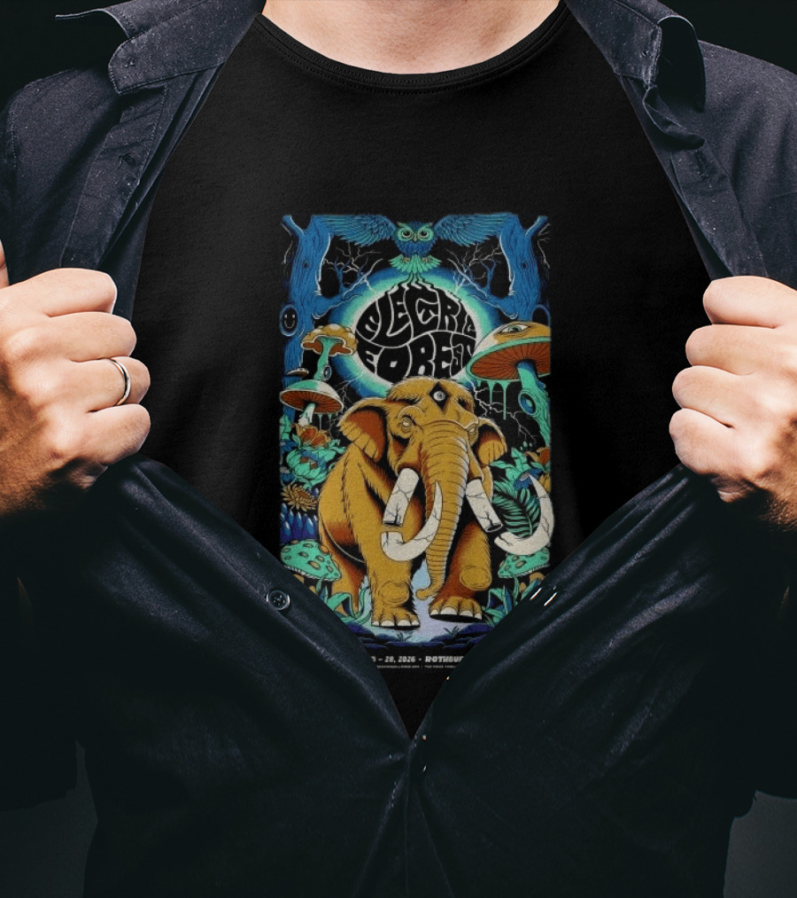 Electric Forest June 25 28 2026 Rothbury MI Mammoth And Psychedelic Mushrooms T-Shirt