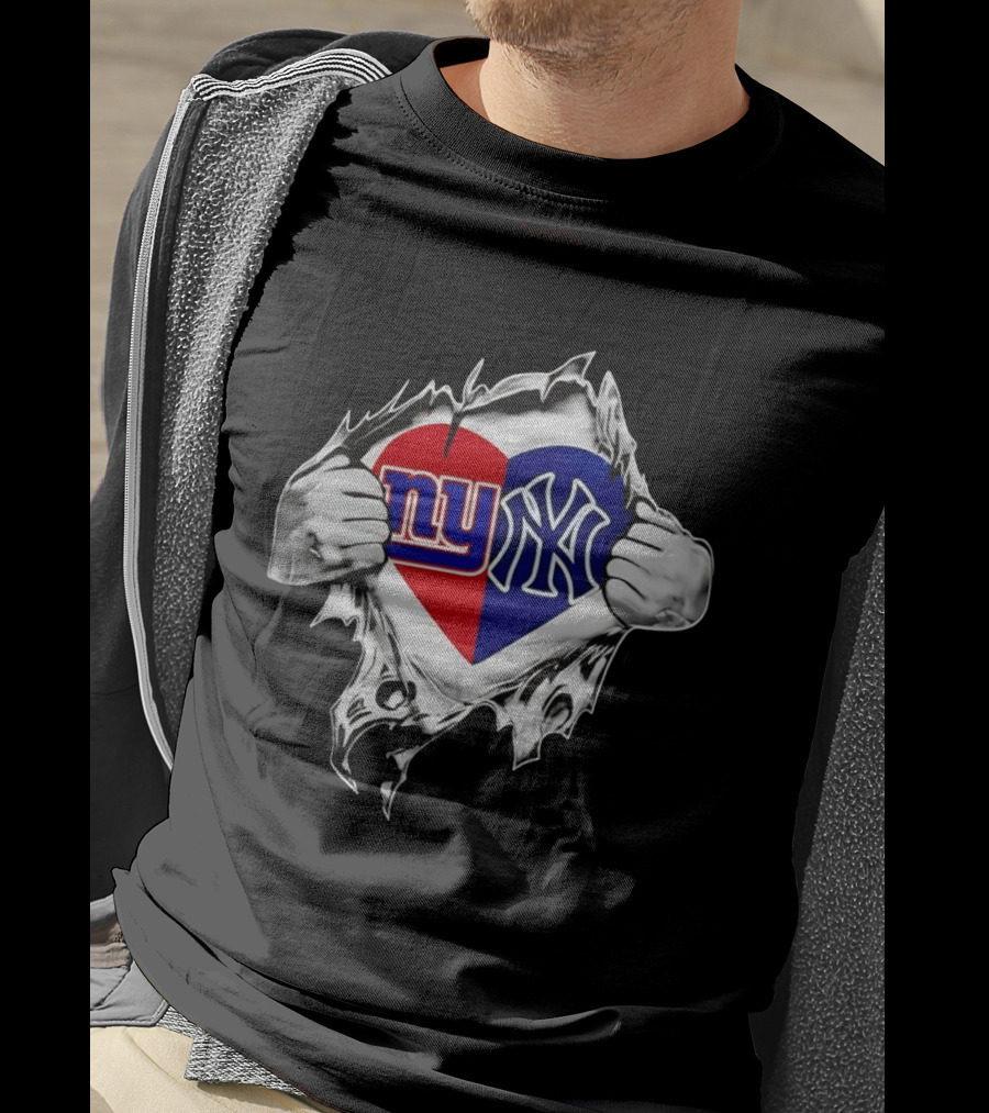 New York Giants And Yankees Heart NY Sports Pride T-Shirt
