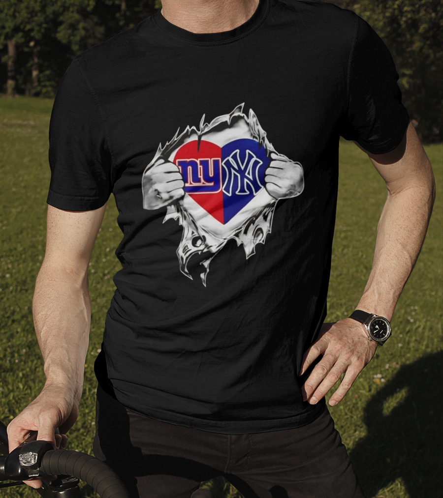 New York Giants And Yankees Heart NY Sports Pride T-Shirt