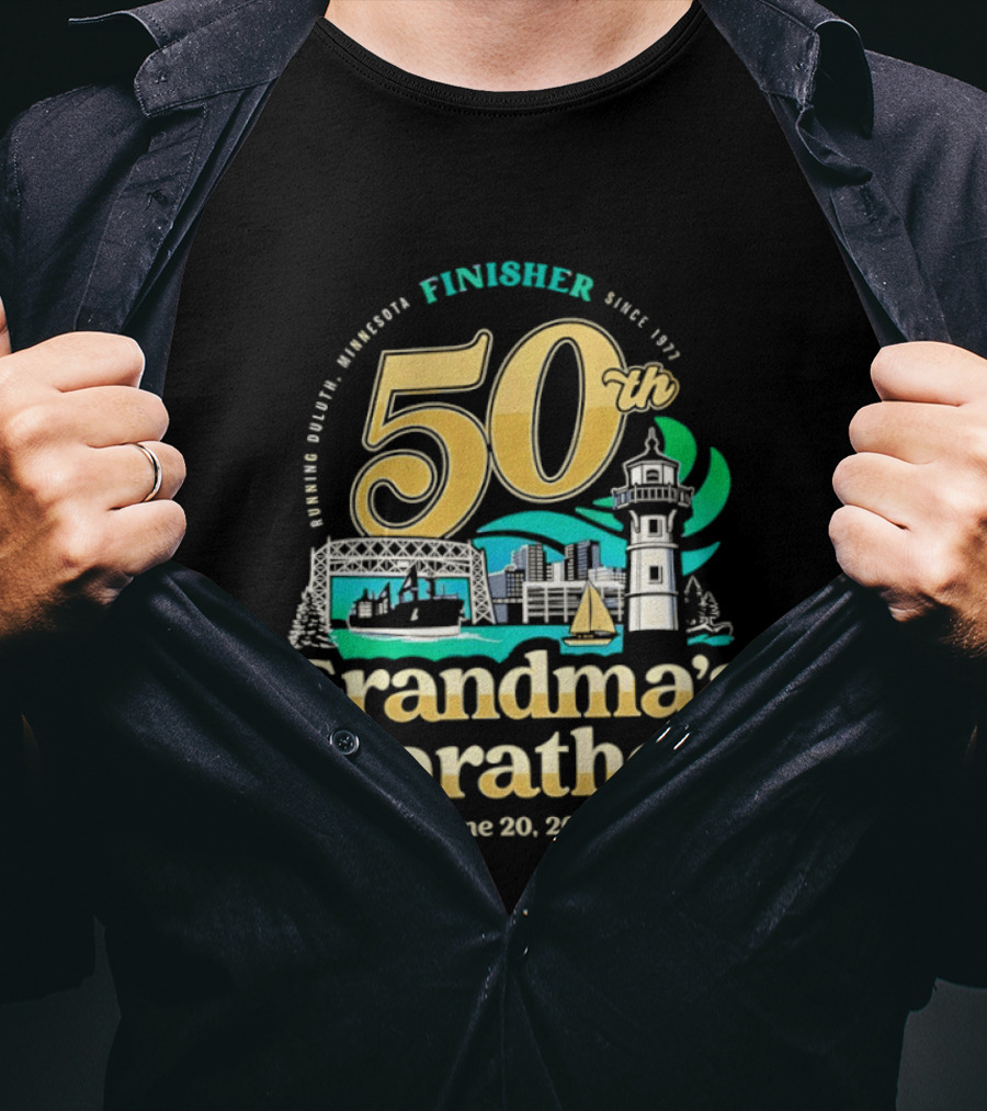 Grandma's Marathon 50th Anniversary Finisher June 20 2026 Canal Park Duluth Minnesota Since 1977 T-Shirt