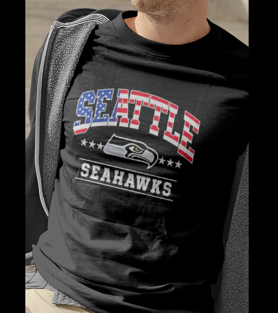 Seattle Seahawks Navy Americana Arch 250th Anniversary Stars And Stripes Football Fan T-Shirt