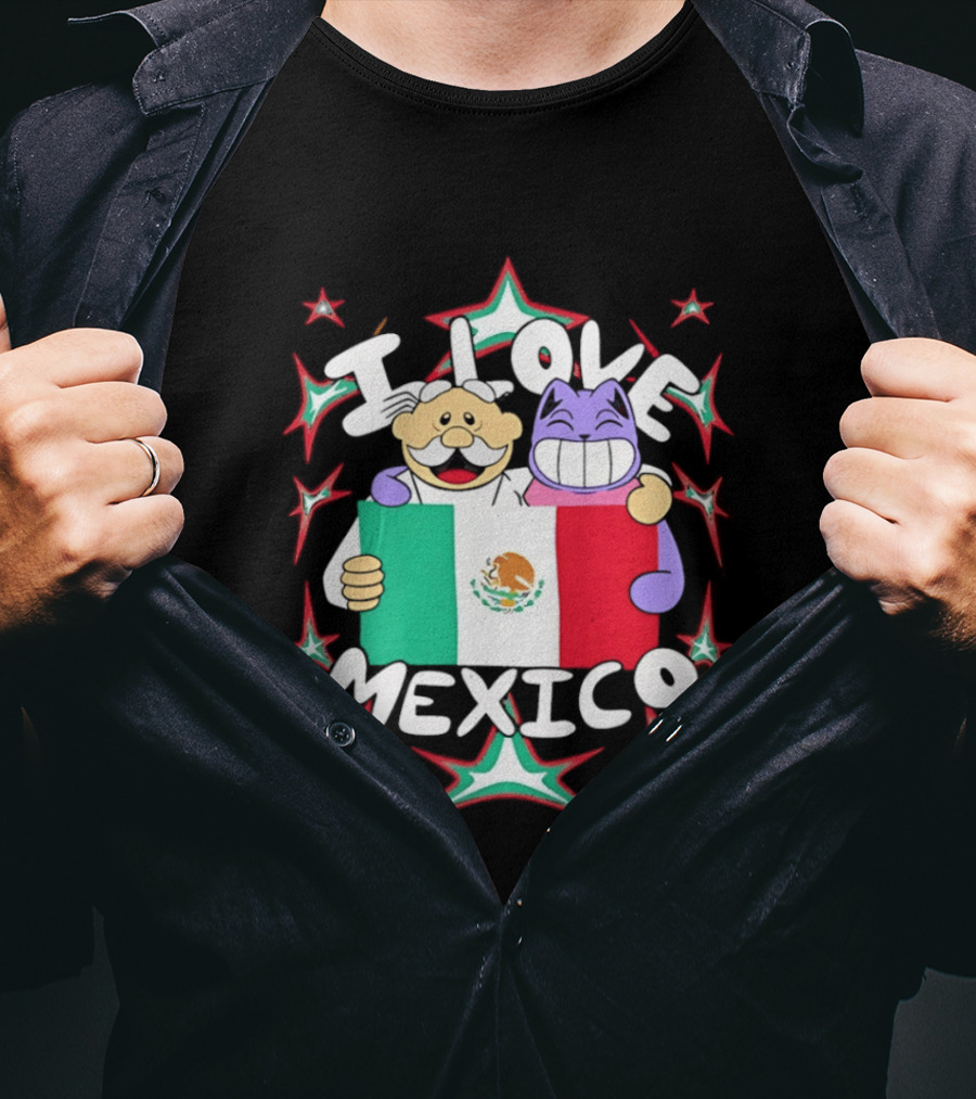 I Love Mexico Mexican Flag Cartoon Cat And Doctor T-Shirt
