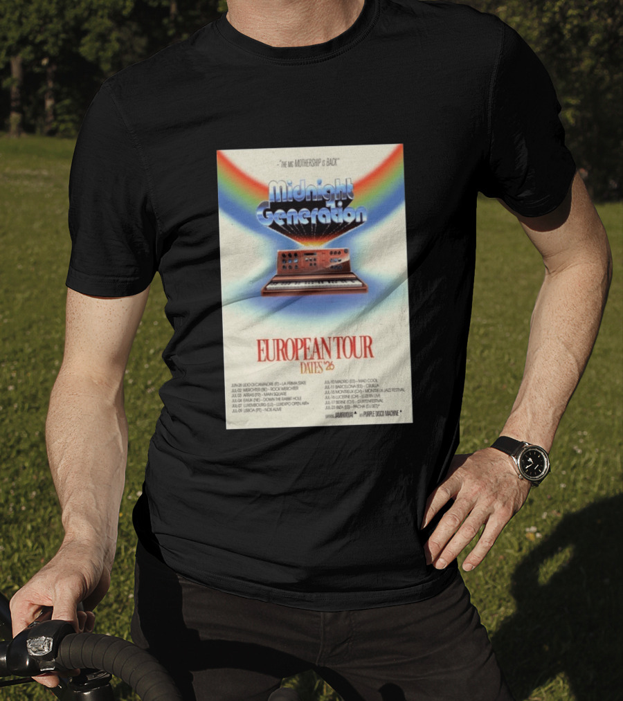 Midnight Generation European Tour Dates '26 Mothership Is Back Jamiroquai Purple Disco Machine T-Shirt