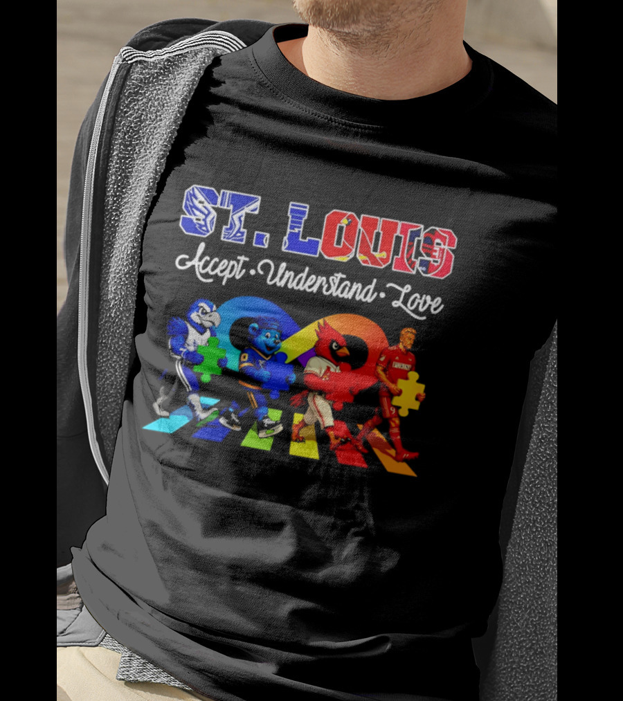 St Louis Accept Understand Love Autism Awareness Mascots Puzzle Pieces T-Shirt