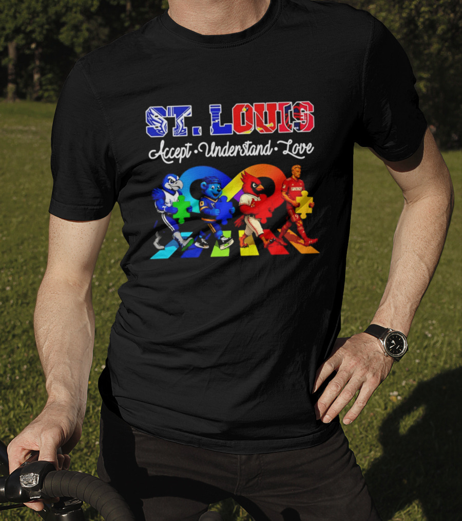 St Louis Accept Understand Love Autism Awareness Mascots Puzzle Pieces T-Shirt