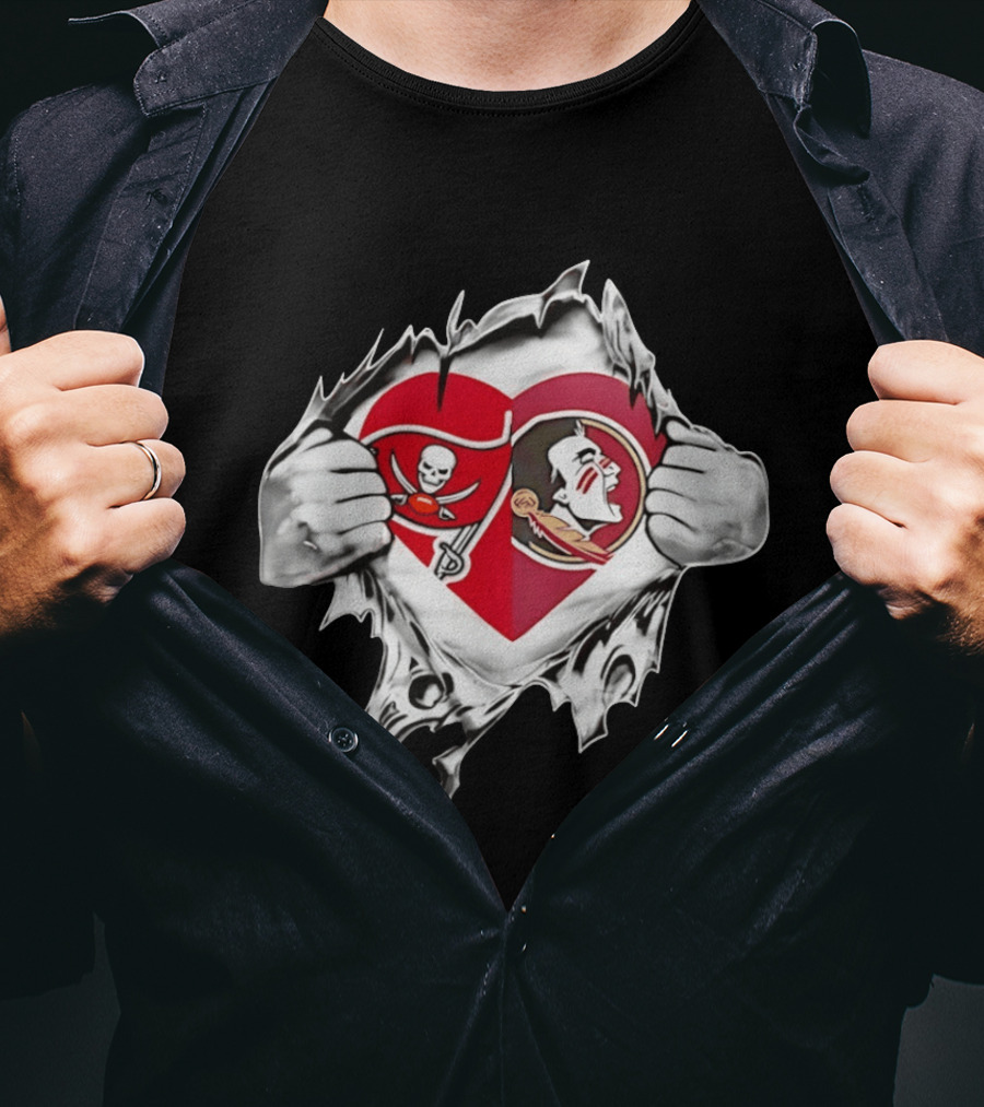 Tampa Bay Buccaneers Florida State Seminoles Heart Fans T-Shirt