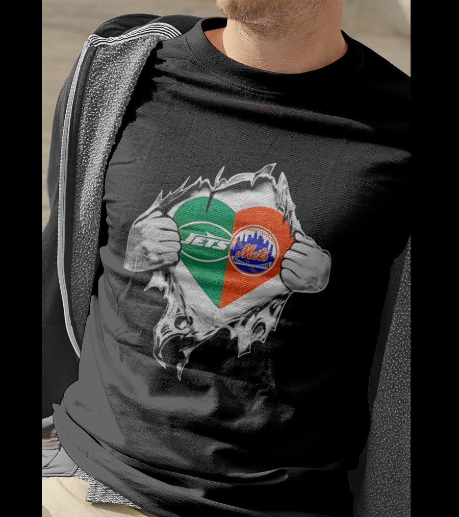 New York Jets Mets Heart Fan MLB Passion T-Shirt