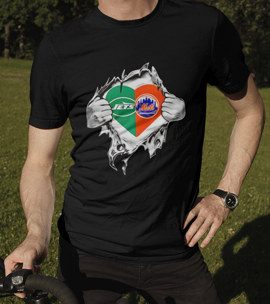 New York Jets Mets Heart Fan MLB Passion T-Shirt