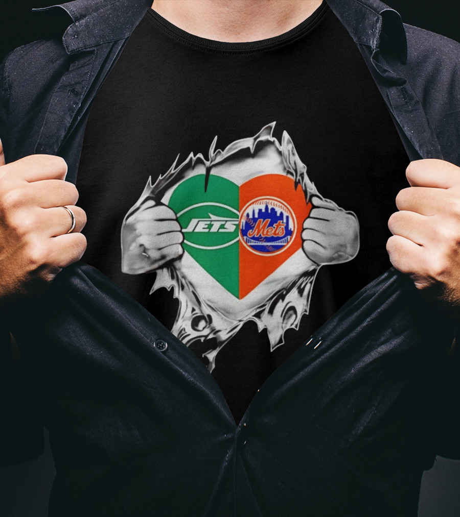 New York Jets Mets Heart Fan MLB Passion T-Shirt