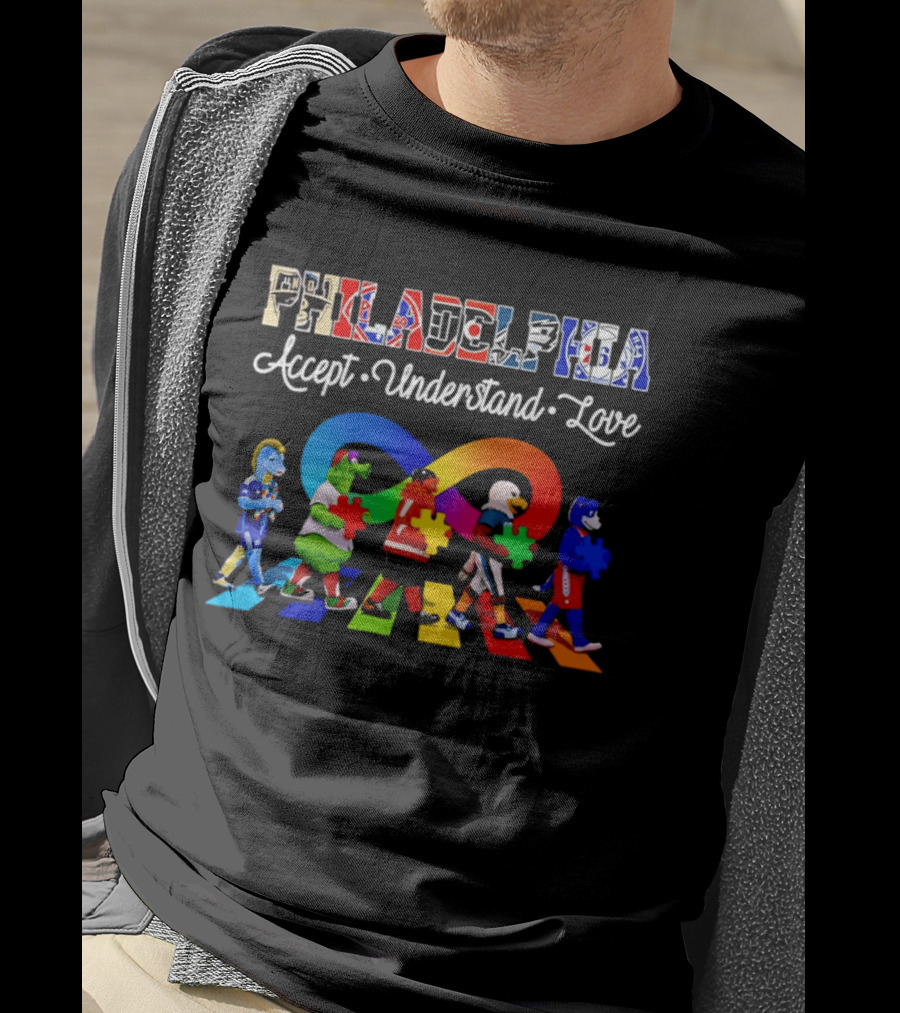 Philadelphia Mascots Autism Awareness Accept Understand Love T-Shirt