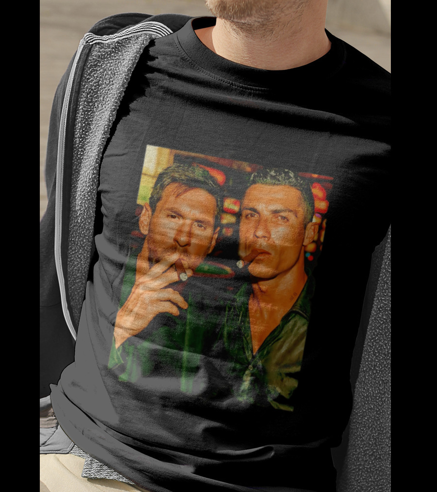 Lionel Messi Cristiano Ronaldo Cigar GOATs Smoking Iconic Duo T-Shirt
