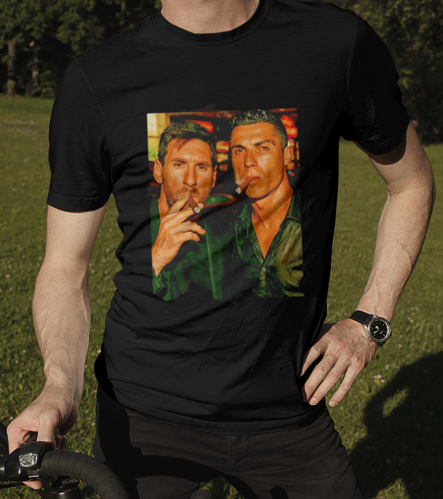 Lionel Messi Cristiano Ronaldo Cigar GOATs Smoking Iconic Duo T-Shirt