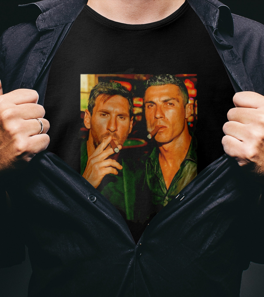 Lionel Messi Cristiano Ronaldo Cigar GOATs Smoking Iconic Duo T-Shirt