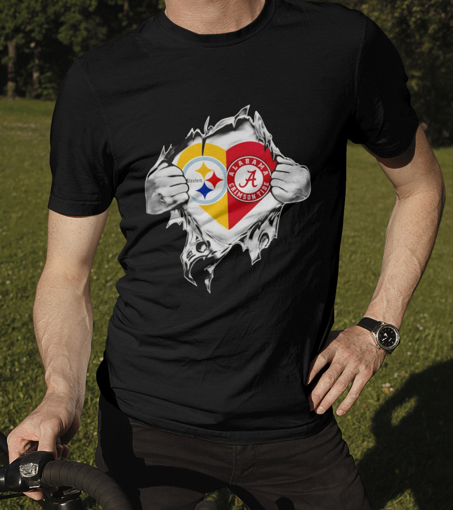 Pittsburgh Steelers Alabama Crimson Tide Heart Dual T-Shirt