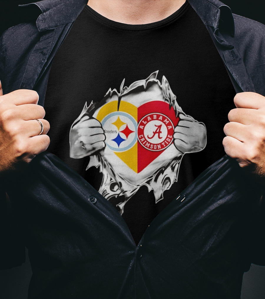 Pittsburgh Steelers Alabama Crimson Tide Heart Dual T-Shirt