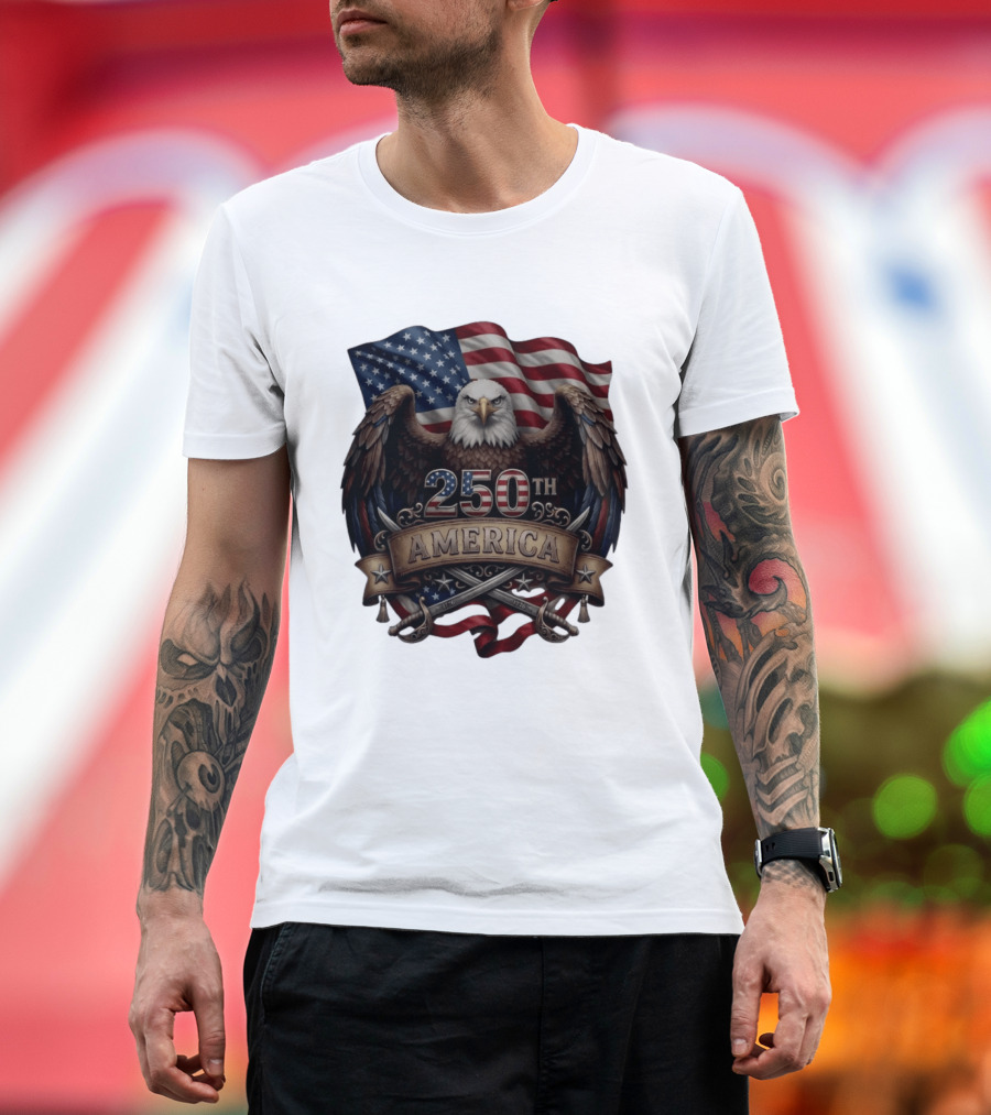 Patriotic Bald Eagle USA Flag America 250th Anniversary T-Shirt