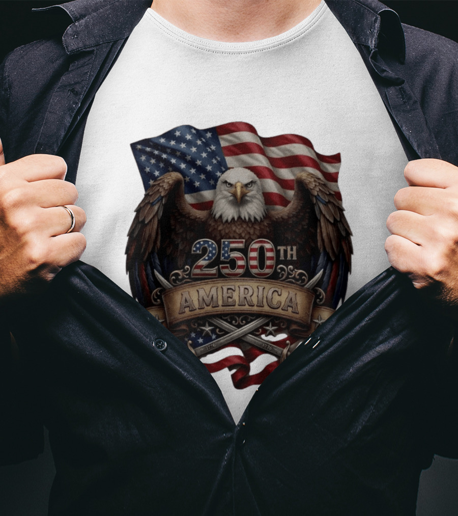 Patriotic Bald Eagle USA Flag America 250th Anniversary T-Shirt