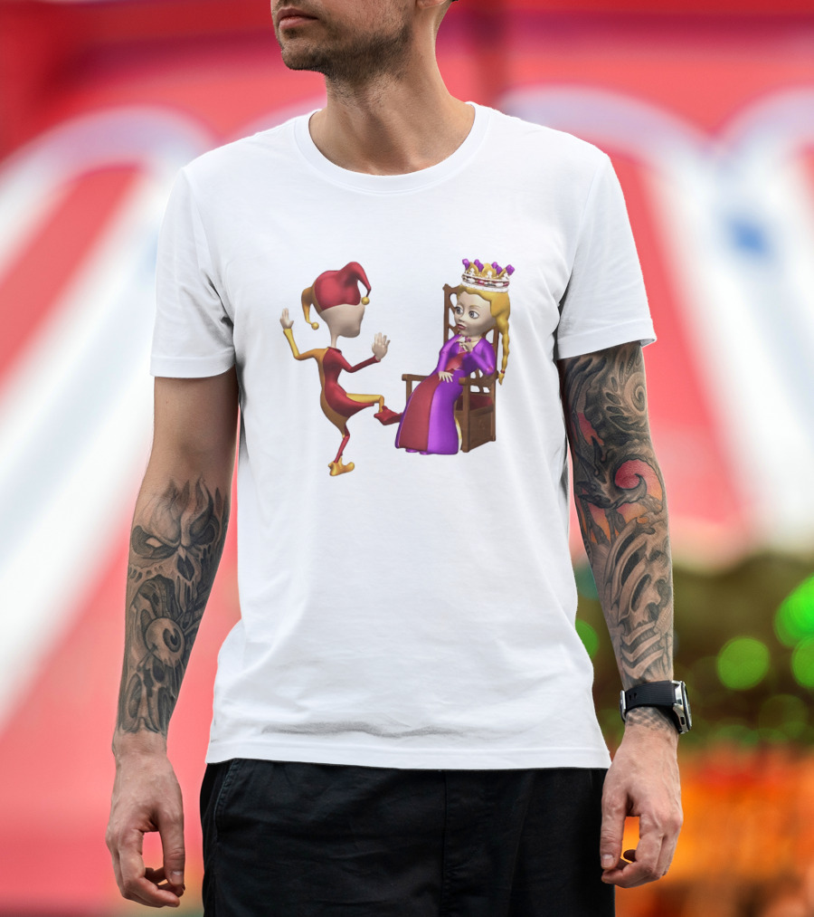 Jester Queen Medieval Royalty Scene With Court Entertainer And Regal Throne T-Shirt