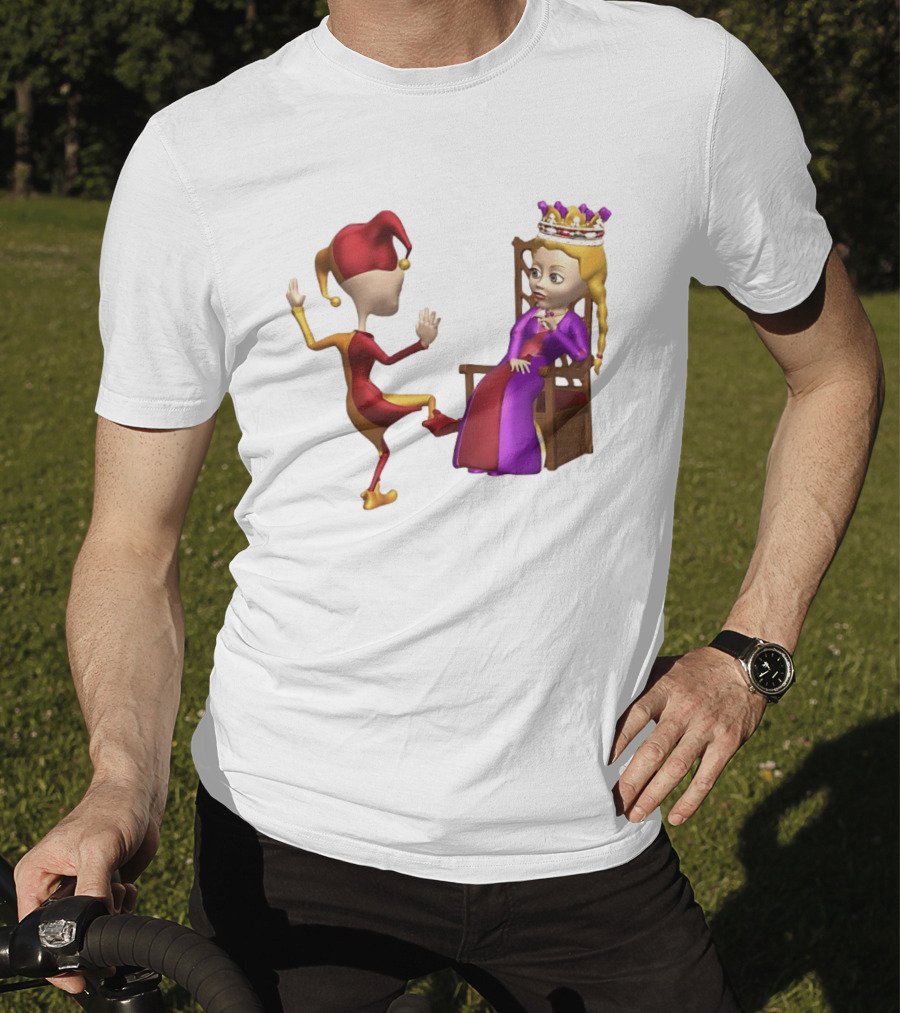 Jester Queen Medieval Royalty Scene With Court Entertainer And Regal Throne T-Shirt