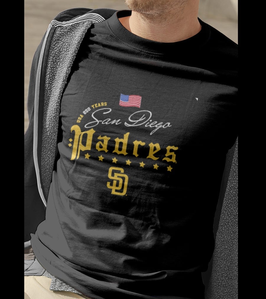 San Diego Padres USA 250 Years 4th Of July Celebration Stars And Stripes Edition T-Shirt