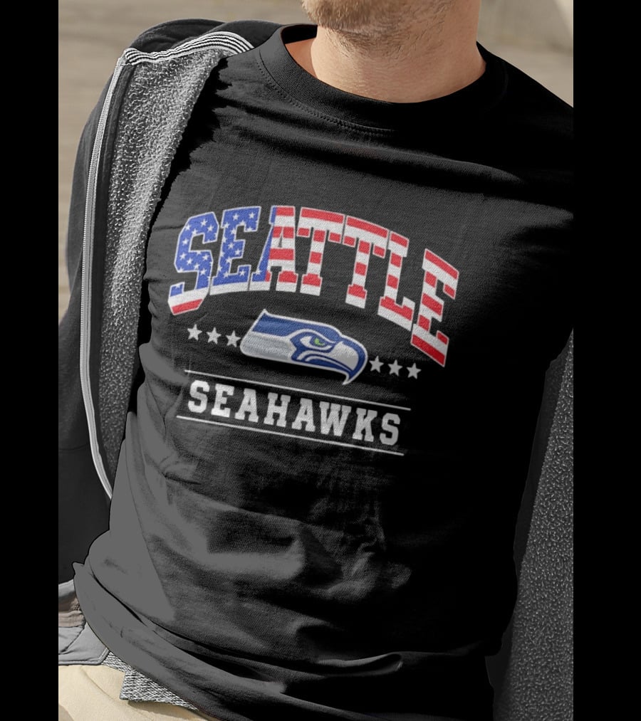 Seattle Seahawks 1776 2026 250 Years 4th Of July American Flag Stars USA T-Shirt