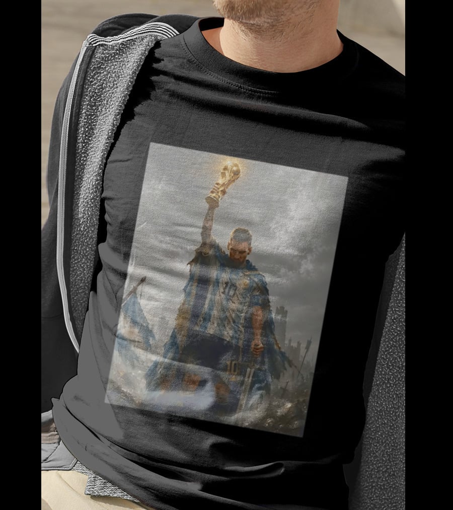 Lionel Messi Raising Trophy Argentina Number 10 Football Legend T-Shirt
