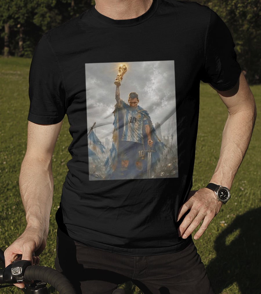 Lionel Messi Raising Trophy Argentina Number 10 Football Legend T-Shirt