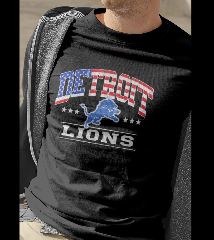 Detroit Lions 1776 2026 250 Years 4th Of July American Flag NFL Team Stars And Stripes T-Shirt