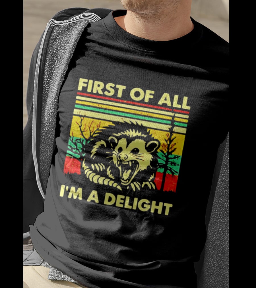 First Of All I'm A Delight Opossum Retro Stripes T-Shirt