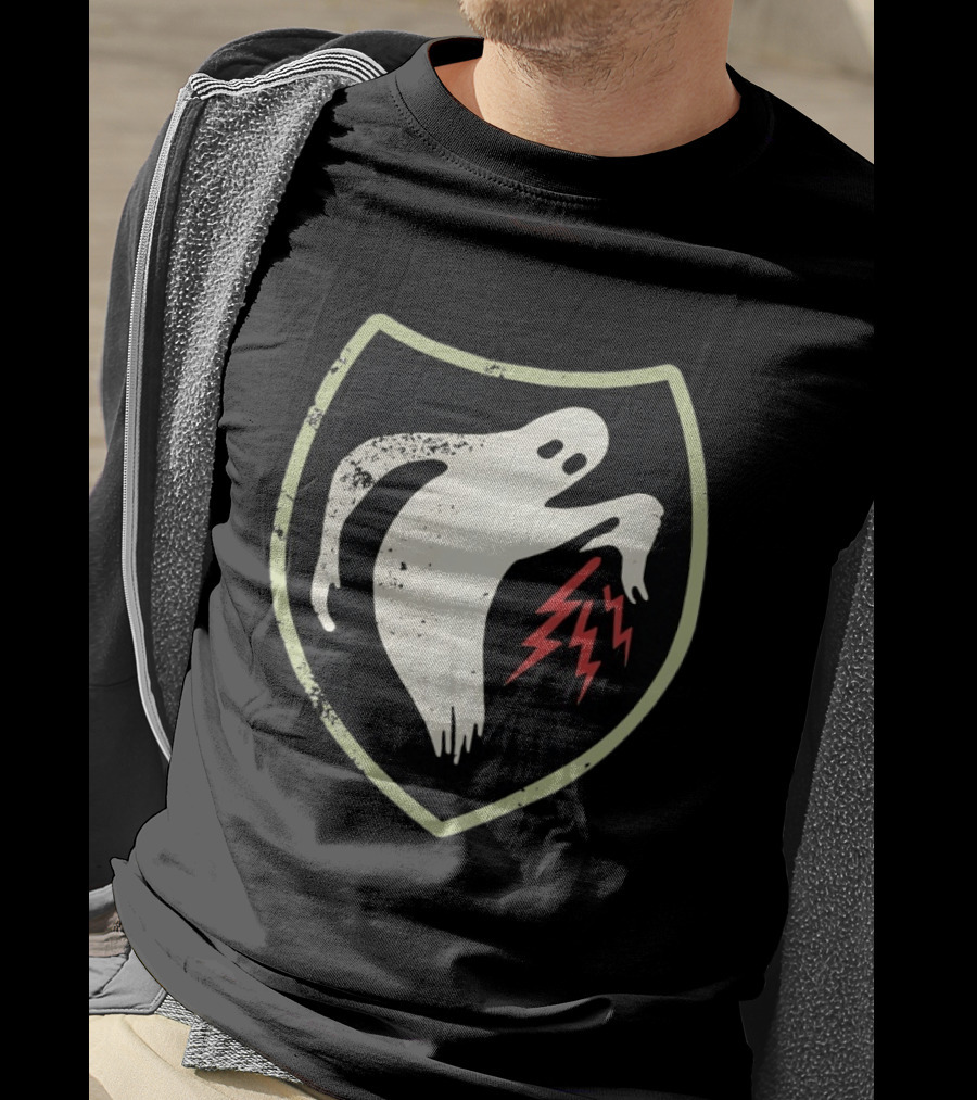 Ghost Reaching Lightning Bolts Shield T-Shirt