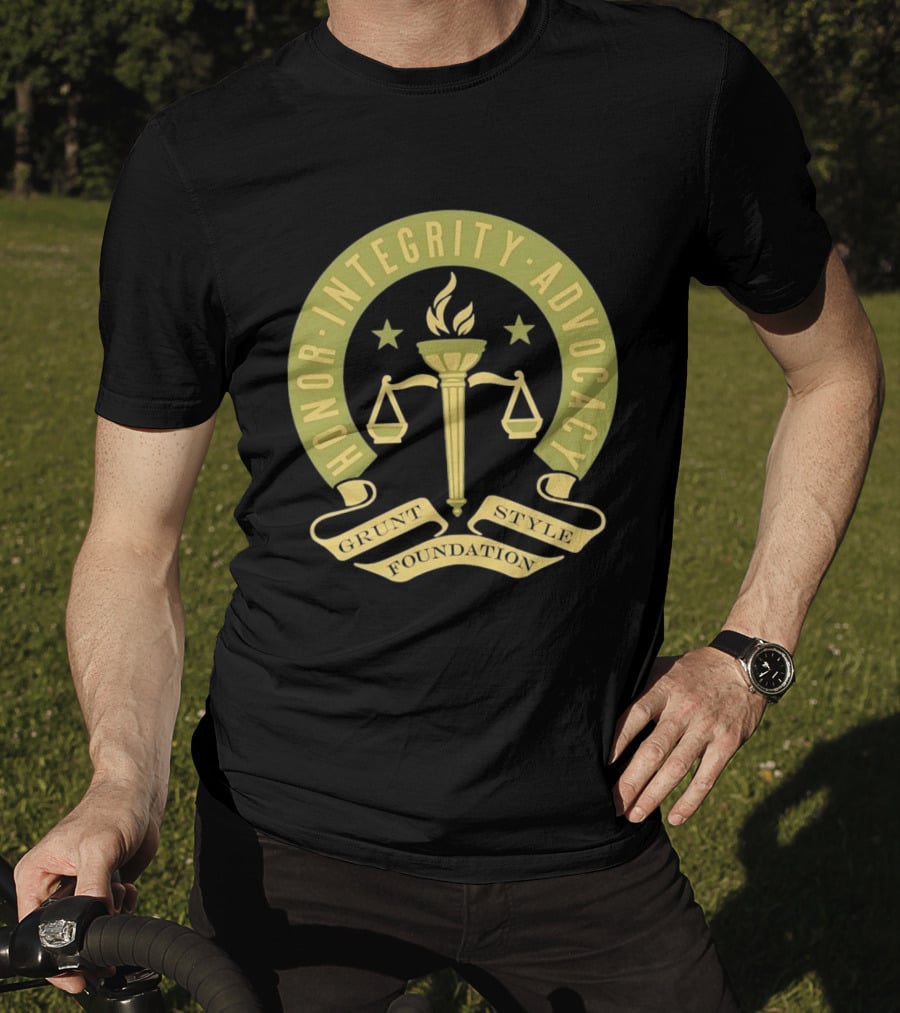 Grunt Style Foundation Honor Integrity Advocacy Symbol With Torch And Scales T-Shirt