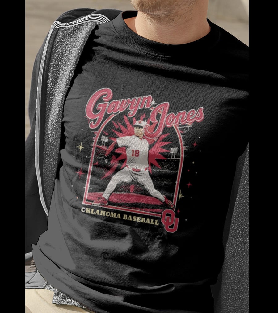 Gavyn Jones Oklahoma Baseball Sooners Player Pitching Action 18 OU T-Shirt