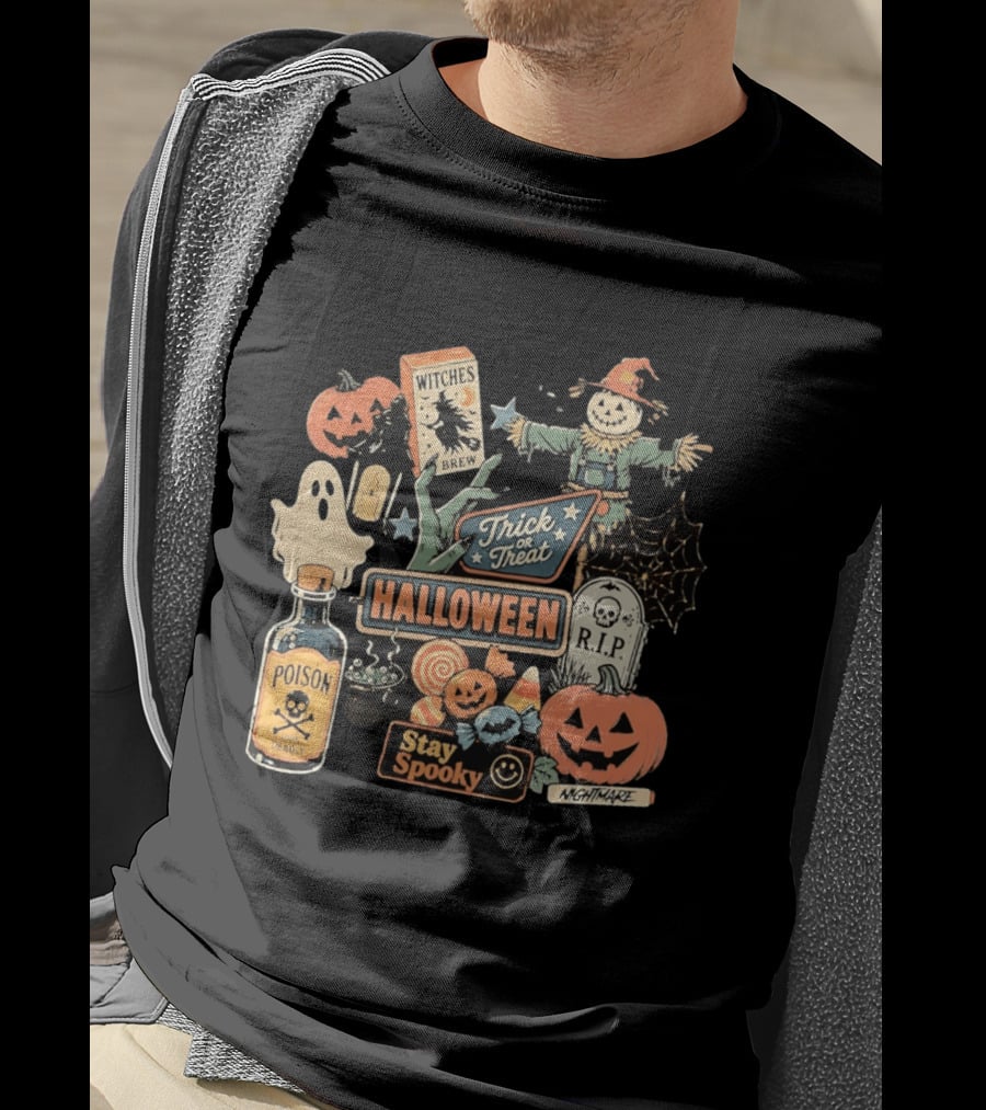 Halloween Trick Or Treat Stay Spooky Witches Brew Poison Nightmare R.I.P Ghost Pumpkins T-Shirt
