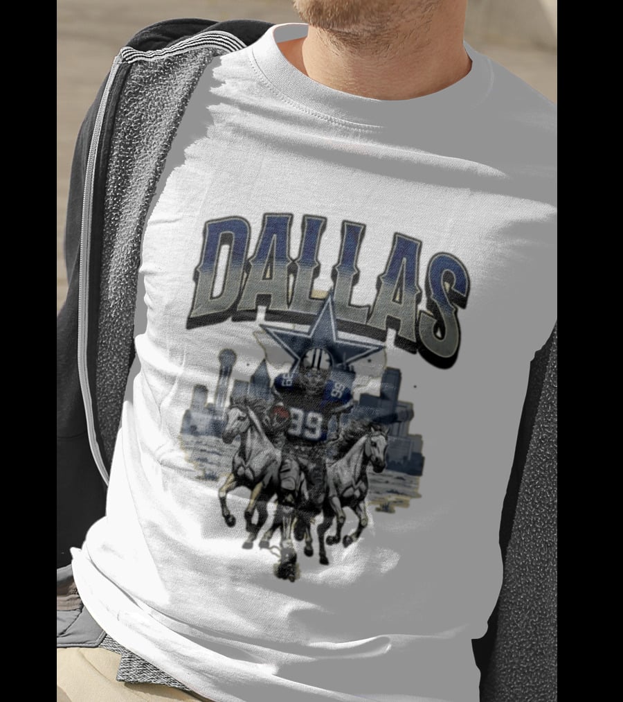 Dallas Cowboys Gameday Skeleton Football Player With Horses And Skyline T-Shirt