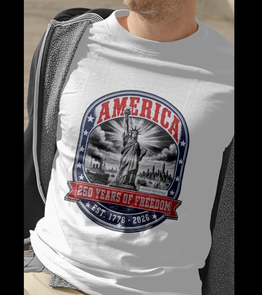 America 250 Years Of Freedom Est 1776 2026 Statue Of Liberty Skyline Steamship Stars T-Shirt