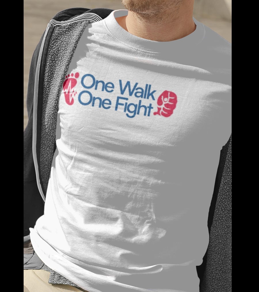 One Walk One Fight Awareness Healthcare Red Footprints Blue T-Shirt