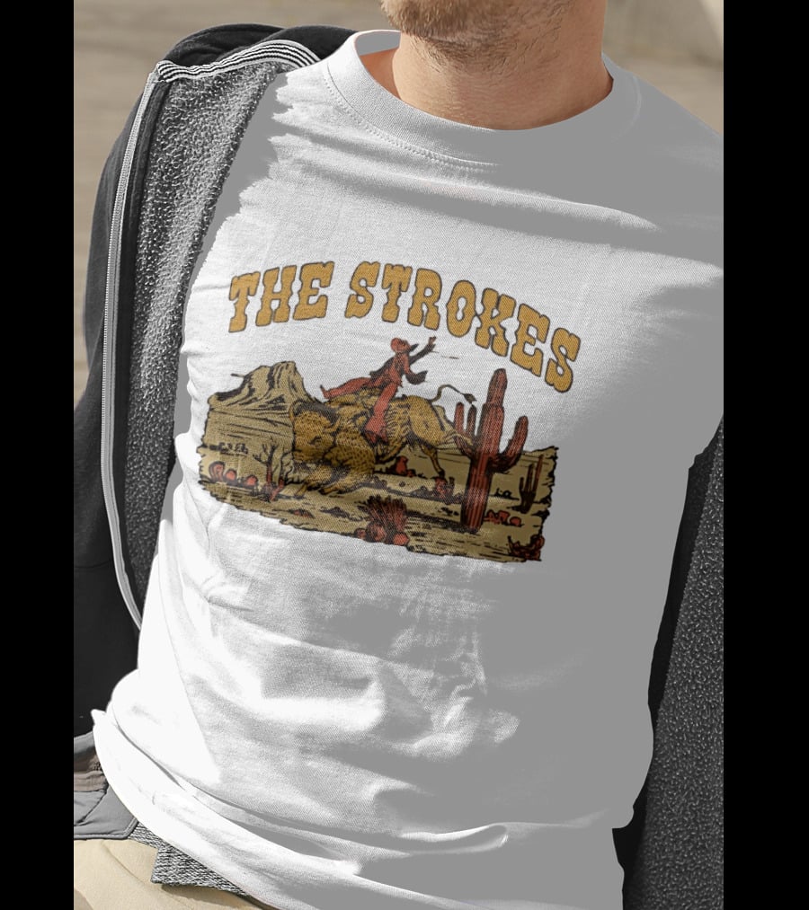The Strokes Cowboy Riding Cheetah Desert Scene Classic Western T-Shirt