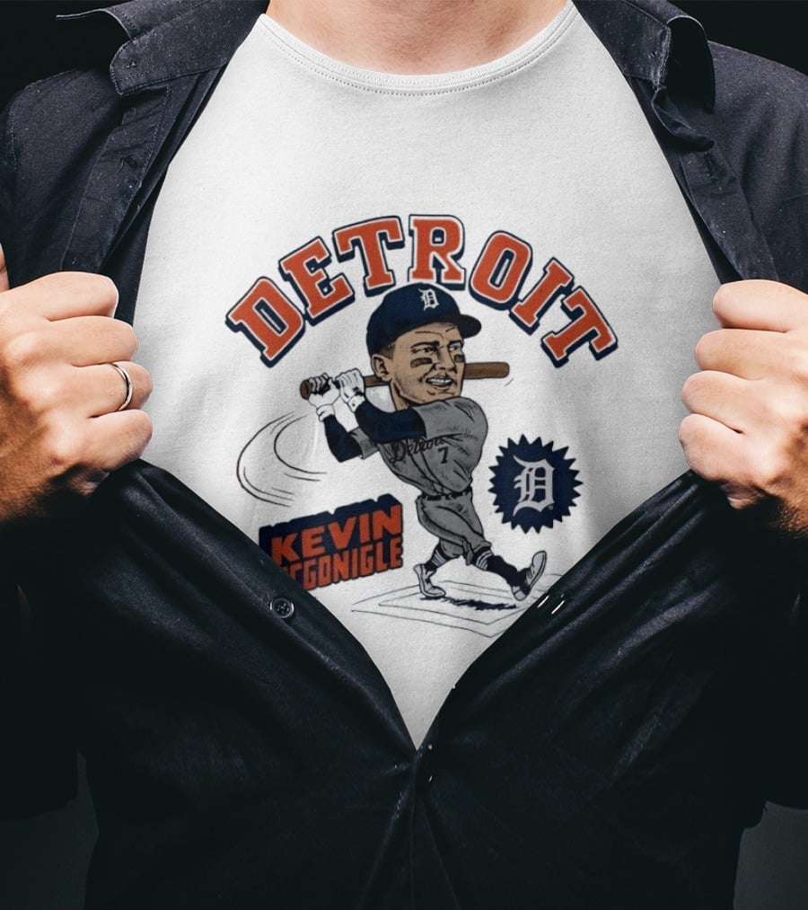 Detroit Kevin McGonigle Tigers Baseball Player Caricature T-Shirt