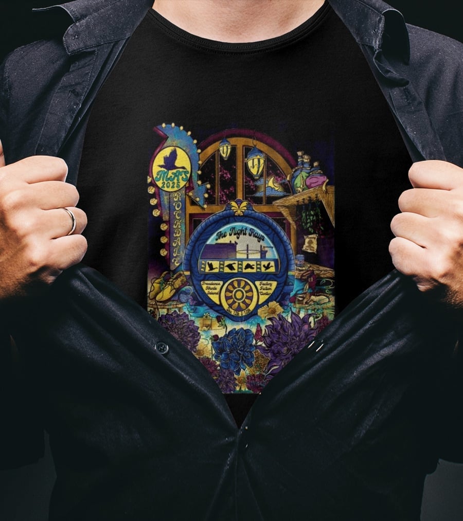 Rockadame Mats 2025 The Night Rays Providence Rhode Island Factory Ticket Center T-Shirt