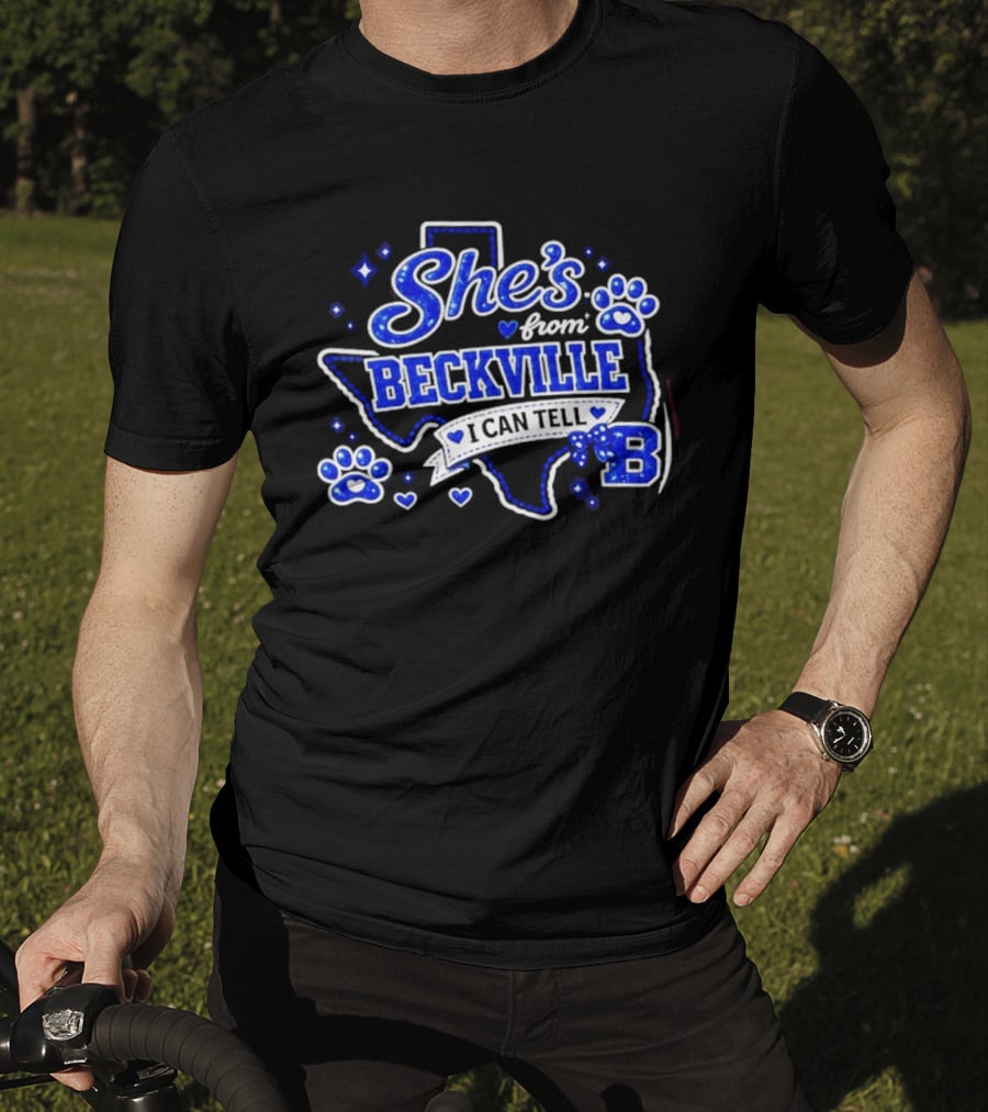 She's From Beckville I Can Tell Texas Pride Paw Prints Hearts T-Shirt