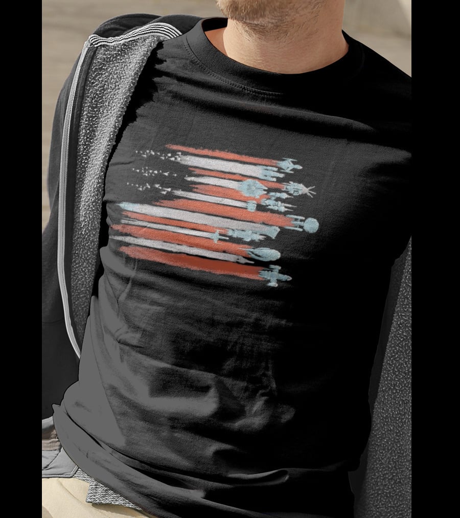 American Flag With Spacecraft Sci Fi T-Shirt
