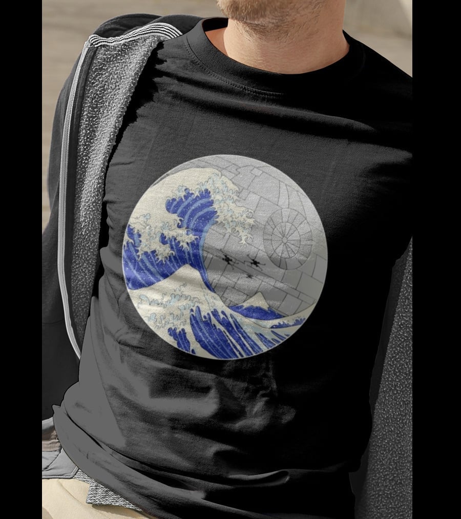 The Great Wave Off Kanagawa Meets Death Star Star Wars T-Shirt